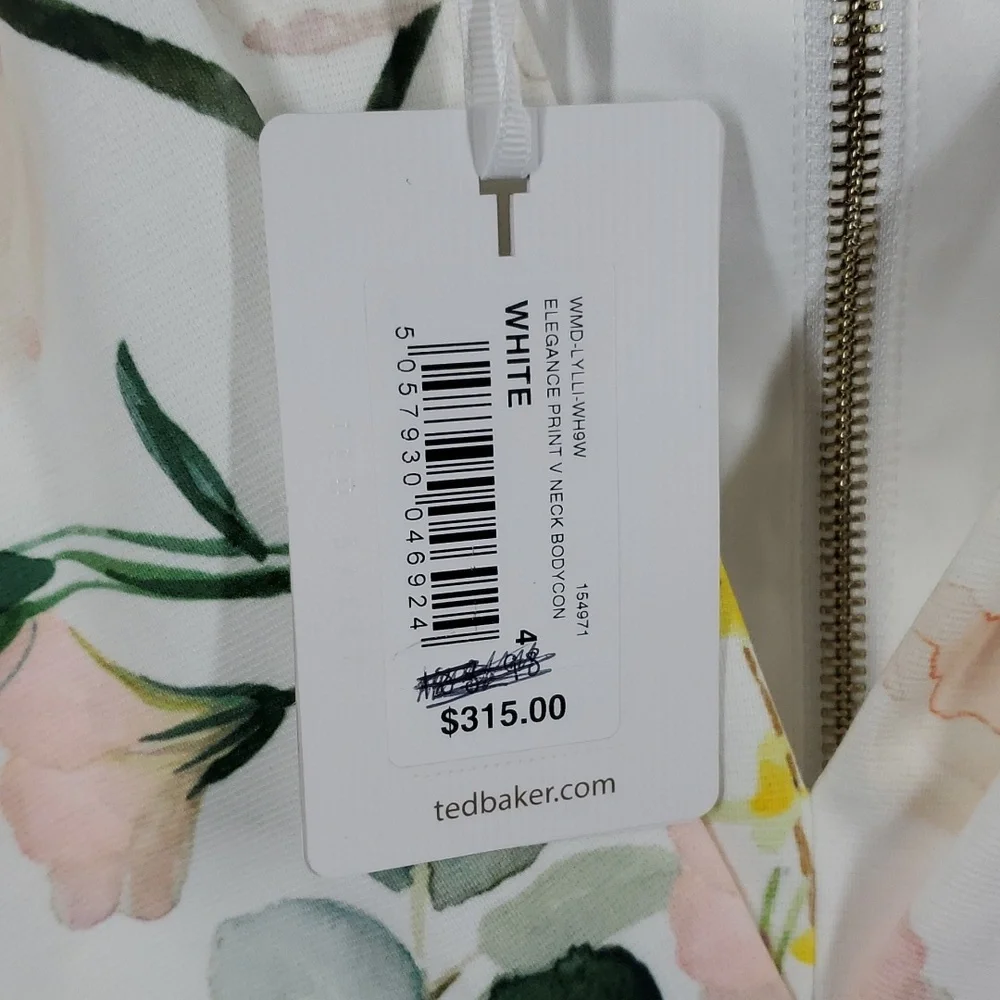 Ted Baker London Lylli Elegance Print V Neck White Bodycon Dress 4 NWT - Picture 14 of 16